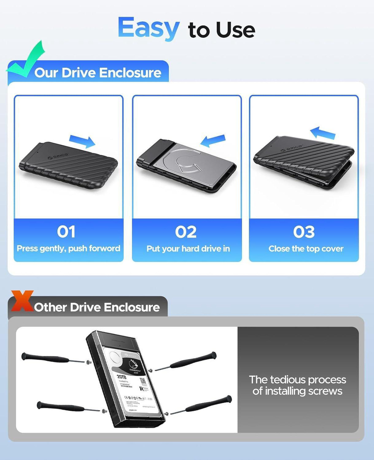 ORICO Carcasa externa para disco duro de 2,5 pulgadas USB 3.0 a SATA III para HDD/SSD SATA de 7 mm y 9,5 mm sin herramientas [compatible con UASP] Negro (25PW1-U3)